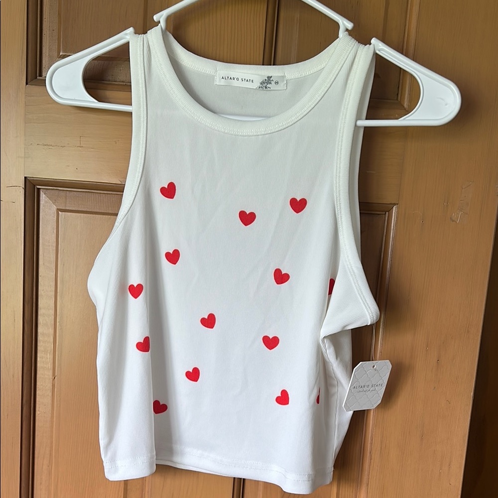 Altar’d State White Tank with Red Heart Accents